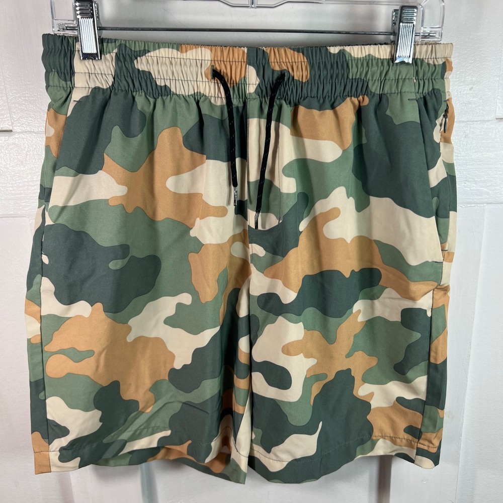 Old Navy Active StretchTech Mens Camo Athletic Shorts Green Tan Size M